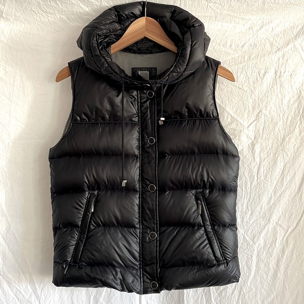add Down luxurious & chic black puffer vest w/goose down + cashmere lining Sz 6